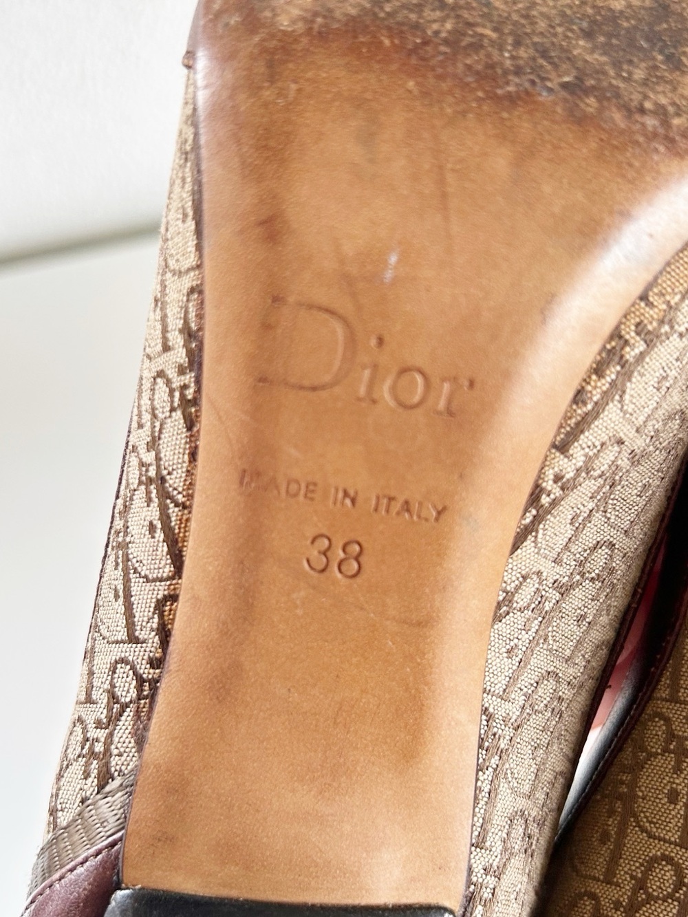 Christian Dior Diorissimo Canvas Heels Brown Beige Leather Monogram Size EU 38 - Picture 14 of 16